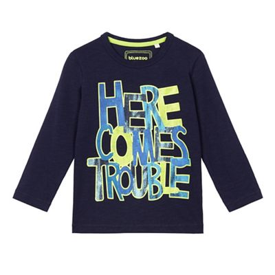 Boys' navy 'Here comes trouble' slogan print t-shirt